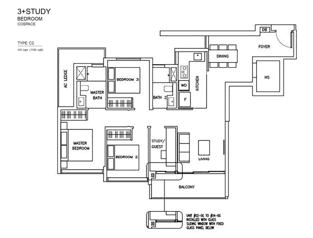 The-Arden-3-Bedroom+Study-Type-C2-(1109sf)